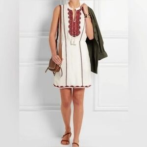 Madewell $138 Women Sleeveless Embroidered Dress White Red Cotton Lined Tassle 4
